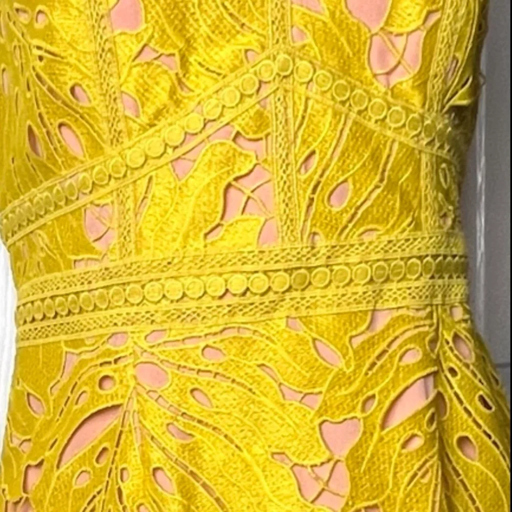 MAEVE Anthropologie Gardenia Lace Overlay Dress Sleeveless Column V Yellow